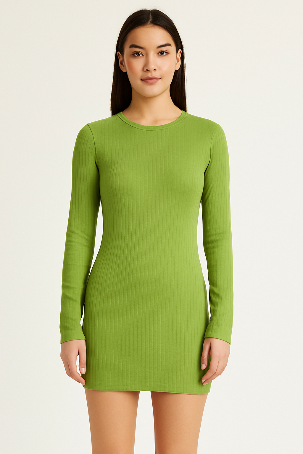 Forever 21 Women's Green Ribbed Long Sleeve Mini Dress | Forever 21 In Lebanon