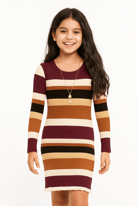 Rare Editions Girl's Multicolor Rib Knit Dress ABFK1295