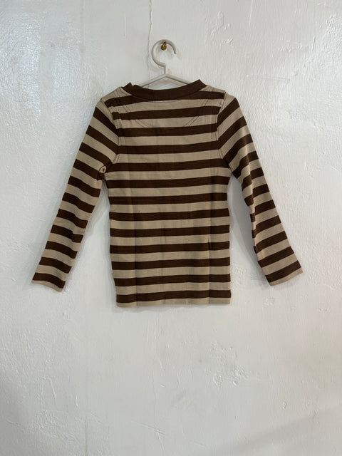 POMPdeLUX Boy's Stripped Brown & Beige Henley Neck Blouse | POMPdeLUX In Lebanon