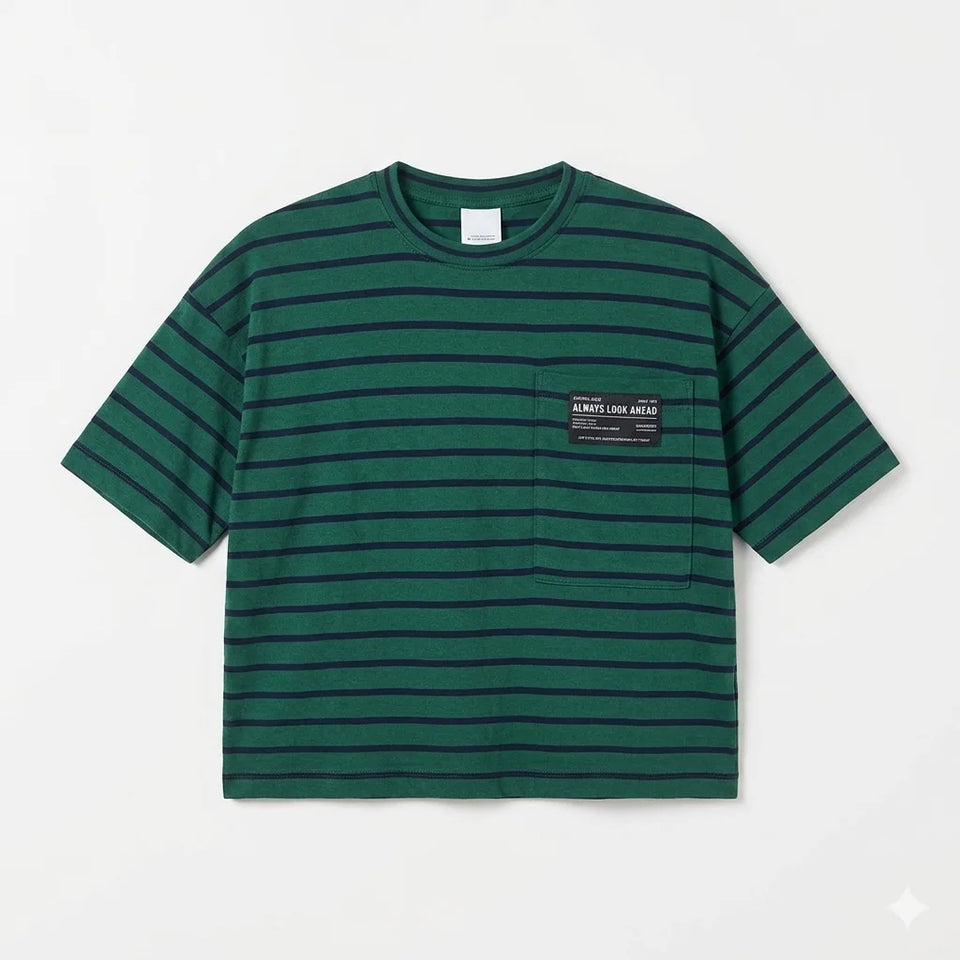 Zara Boy's Dark Green & Navy Striped Pocket Blouse | Zara In Lebanon