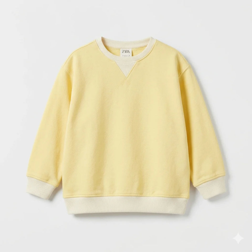 Zara Boy's Light Yellow Ribbed Crewneck Plain Sweatshirt | Zara In Lebanon