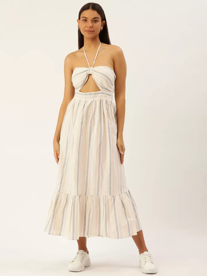 Forever 21 Women's Multicolor Striped Halter Neck Linen Maxi Dress |Forever 21 in Lebanon