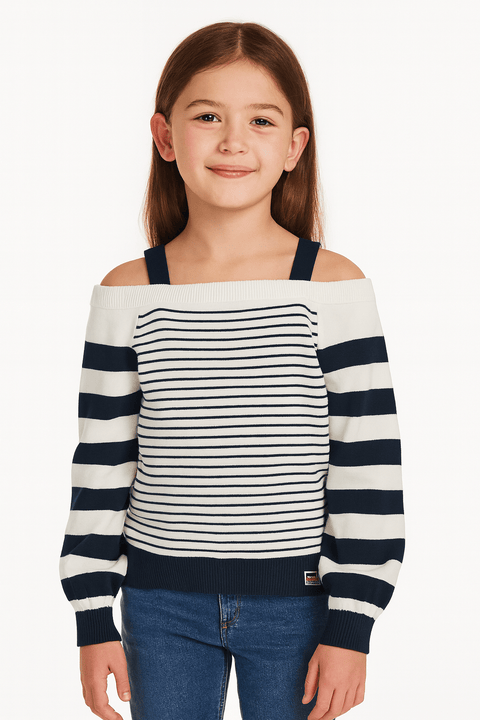 Boboli Girl's Navy Blue Striped Blouse | Boboli in Lebanon