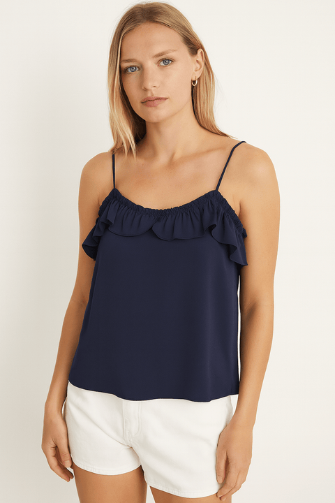 Mango Women's Navy Blue Sleeveless Blouse| Mango in Lebanon