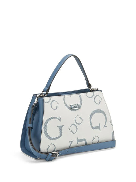 Guess Los Angeles Women's Off White & Blue Typography Structured Hand Bag | Guess In Lebanon