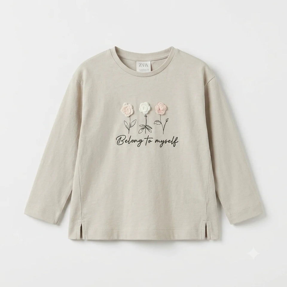 Zara Girl's Beige Graphic Script Blouse| Zara In Lebanon