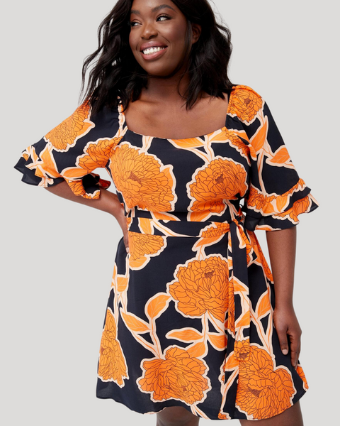 V By Very  Women's Black & Orange  Dress UJPW7 FE624(shr)