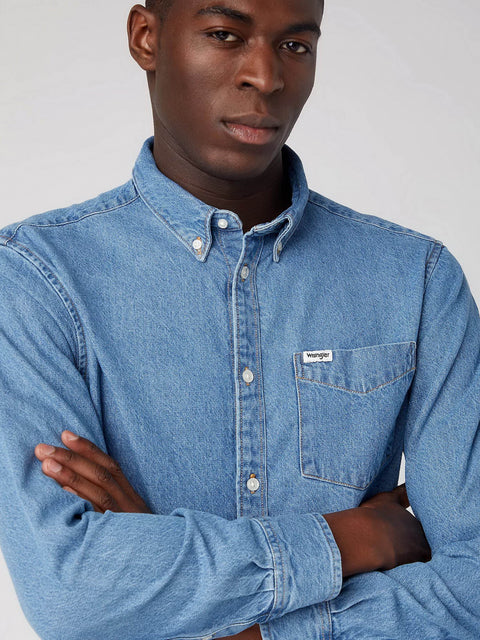 Wrangler Men's Icon Mid Stone Ls 1 Pocket Button Down Shirt |Wrangler In Lebanon
