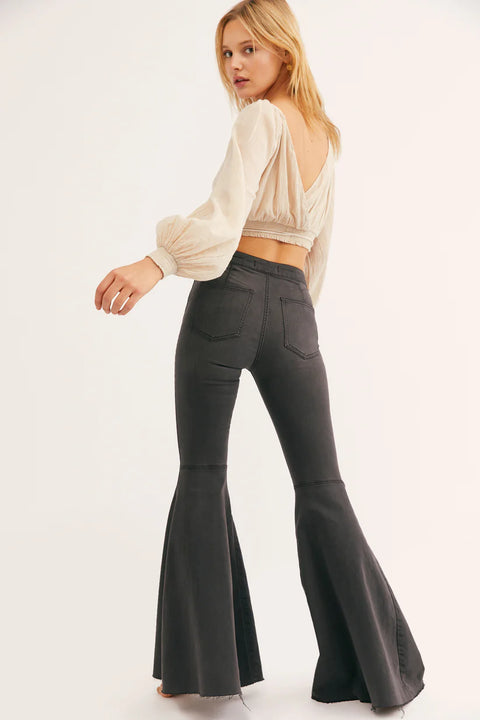 Free People Women's Dark Gray Just Float On Flare Smoke Stack Jeans | Free People In Lebanon