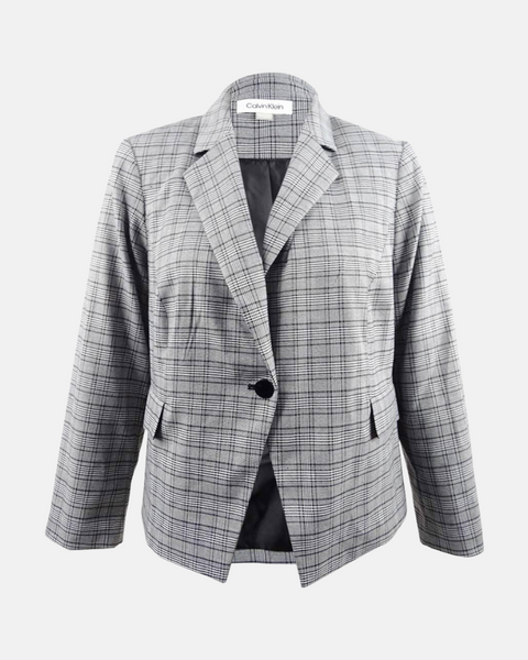 Calvin Klein Women's Gray Petite Plaid Single-Button Blazer T89J5818 FE1000(shr)