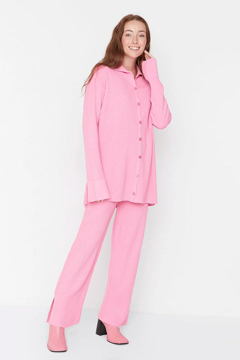 SD Women's  Pink Slit Detailed Cardigan-Pants Knitwear Suit TR632(YZ82)