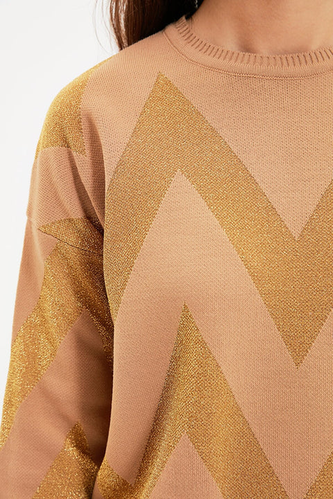 SD Women's Camel Glitter Striped Sweatshirt TR757 LR83