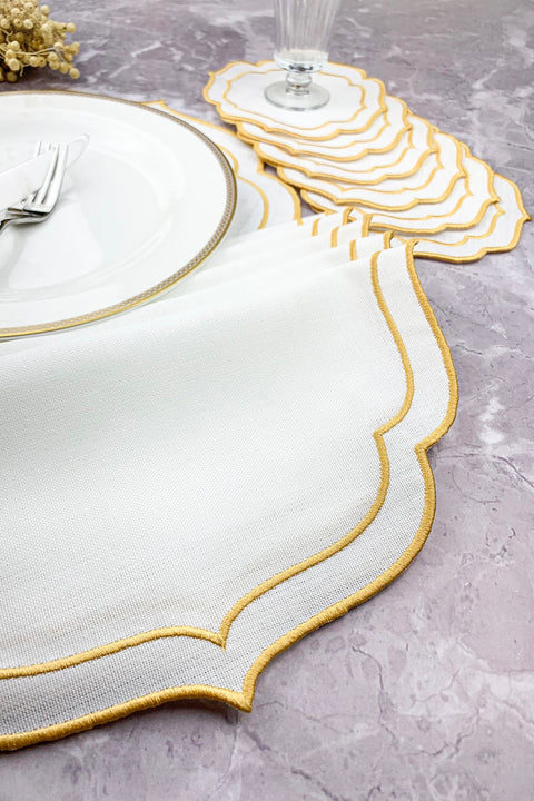 SD Home Gold Double Wrap Embroidered 12 Piece Set Placemat And Cocktail Napkin TR134 shr