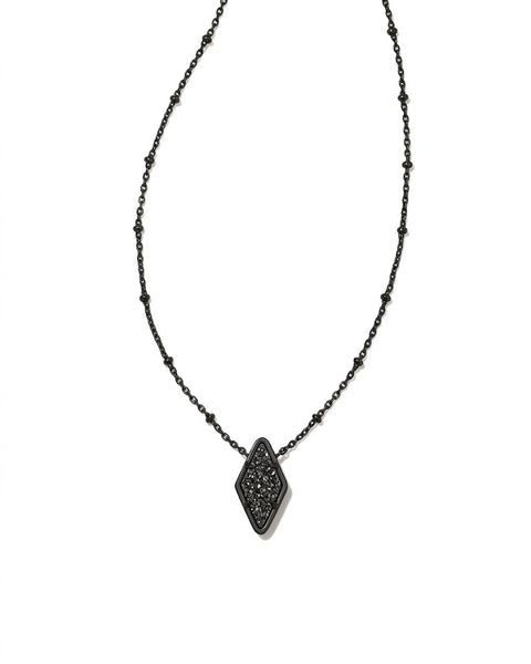 Kendra Scott Women's Black Silver-Tone Short Pendant Necklace in Platinum Drusy | Kendra Scott In Lebanon