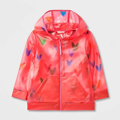 Cat & Jack Girl's Pink Heart Printed Clear Rain Jacket | Cat & Jack In Lebanon