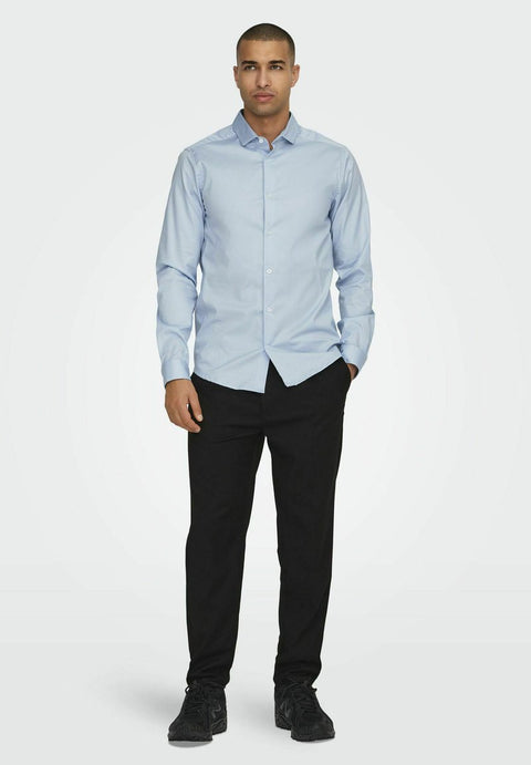 Only & Sons Men's Cashmere Blue Base Life Slim Cut Long Sleeve Shirt | Only & Sons In Lebanon