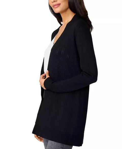 Melissa Paige Women's Black Pointelle Open-Front Long Cardigan  | Melissa Paige  In Lebanon