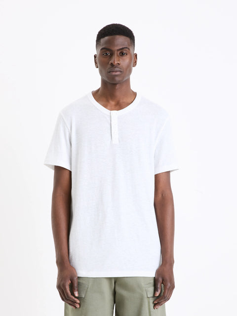Celio Men's White Solid Regular Fit Linen T-Shirt | Celio In Lebanon