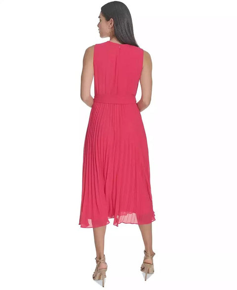 Jessica Howard Women's Fuchsia Petite Chiffon Tie-Waist Pleated Midi Dress|Jessica Howard In Lebanon