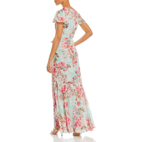Eliza J Women's Aqua Flutter Sleeve Long Maxi Dress | Eliza J In Lebanon