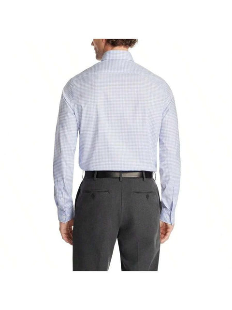 Michael Kors Men's Blue Check Long Sleeve Regular Fit Button-Up Dress Shirt |Michael Kors In Lebanon