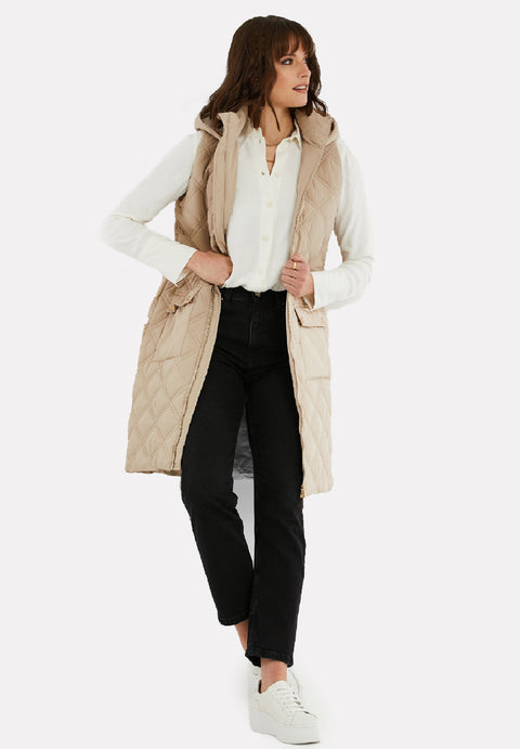 Threadbare Women's Beige Maggie Diamond Quilted Waistcoat | Threadbare In Lebanon