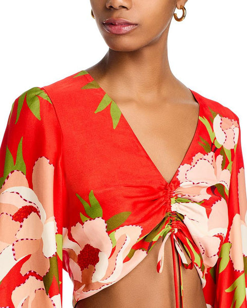 Farm Rio Women's Peony Red Floral Cropped Blouse | Farm Rio In Lebanon