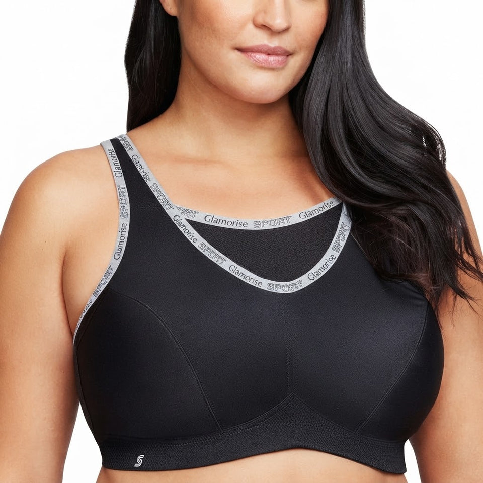 Glamorise Women's Black No-Bounce Sports Wire Free Bra