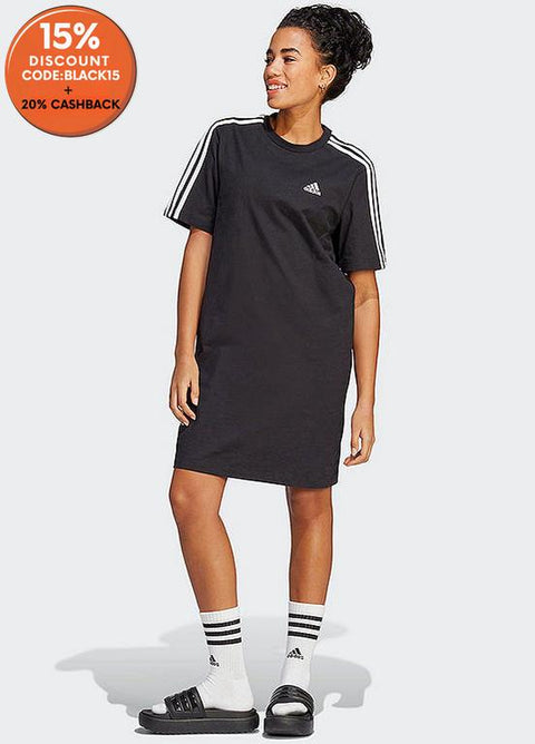 Adidas Women's Black & White 3-Stripes Short Sleeve Single Shirt Dress | Adidas In Lebanon