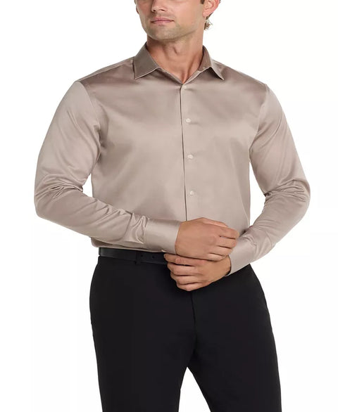 Calvin Klein Men's Khaki Refined Cotton Stretch Slim Fit Long Sleeve Shirt | Calvin Klein In Lebanon