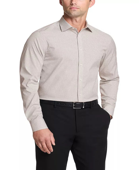 Calvin Klein Men's Khaki & Beige Check Slim Fit Dress Shirt |Calvin Klein In Lebanon