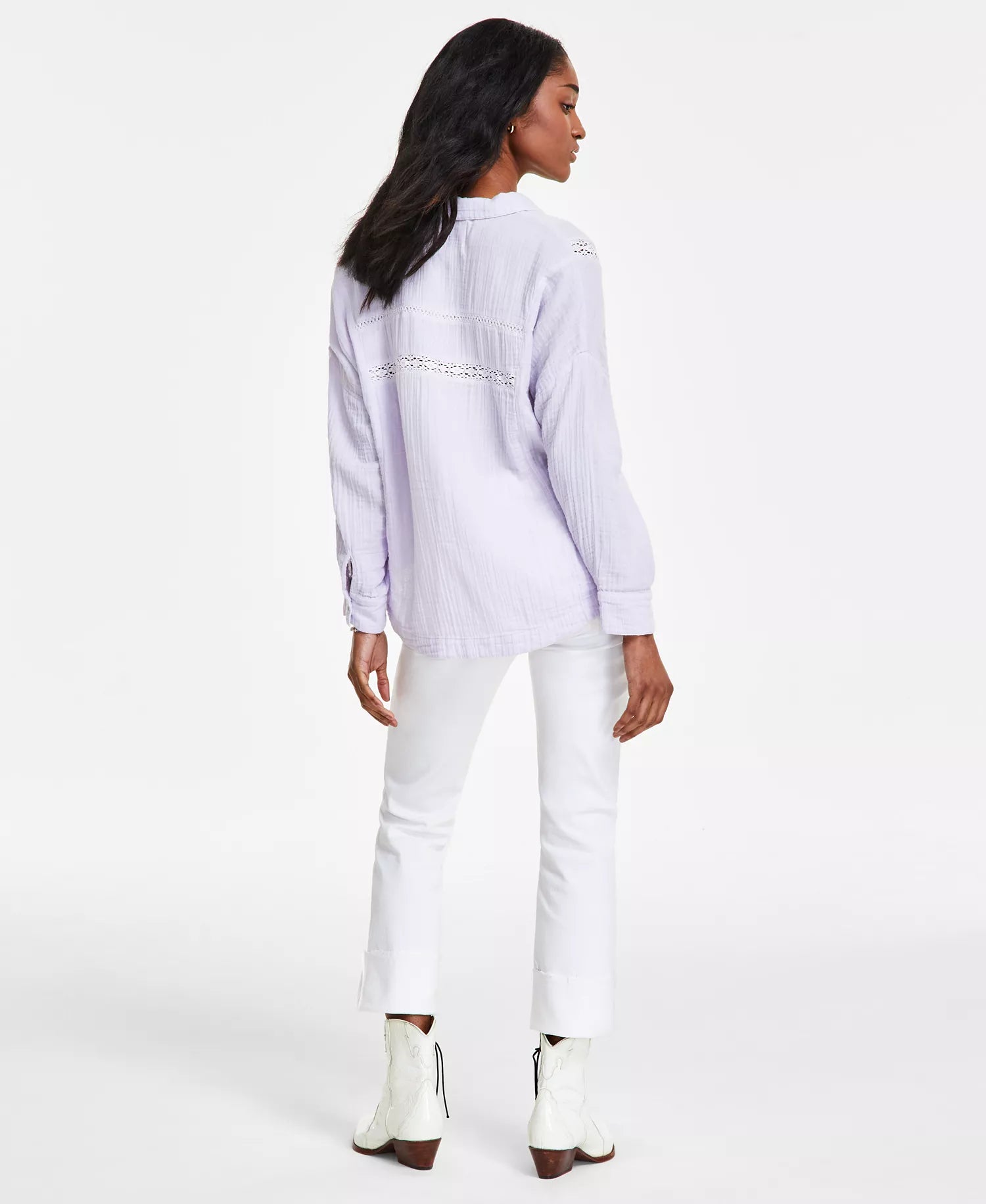 Lucky Brand Women's Light Purple Lace-Trim Gauze Shirt | Lucky Brand in Lebanon