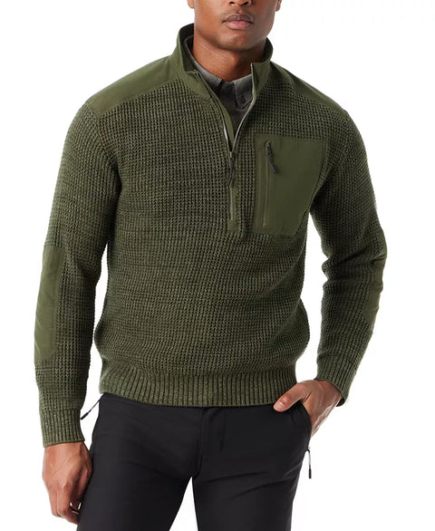 Bass Outdoor Men's Olive Green Quarter-Zip Long Sleeve Pullover Patch Sweater|Bass Outdoor In Lebanon
