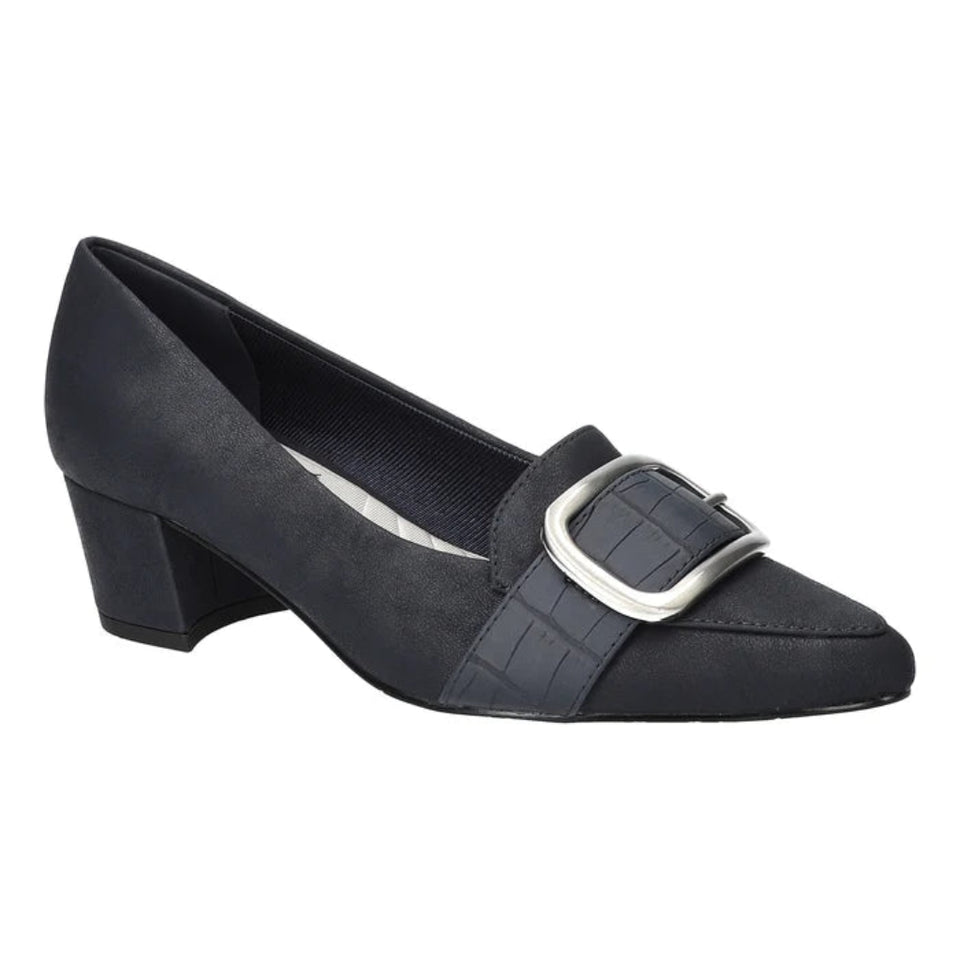 Black wedge shoe on a white background