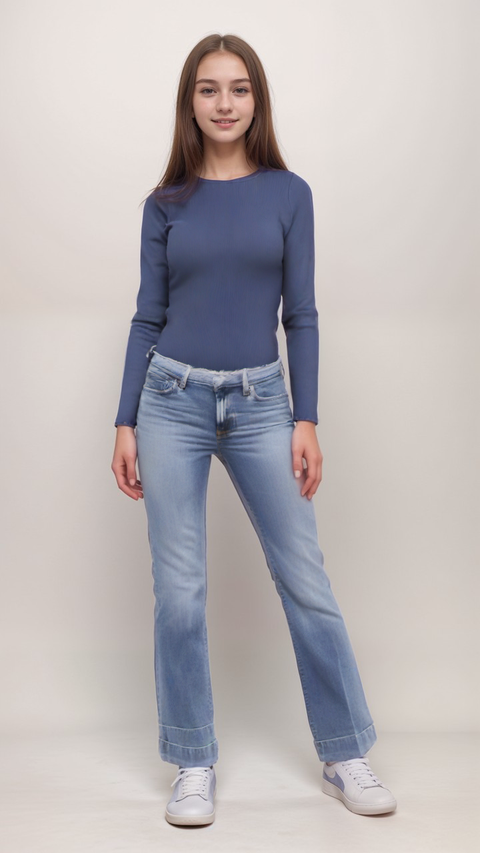 POMPdeLUX Girl's Navy Blue Long Sleeve Rib Blouse | POMPdeLUX in Lebanon
