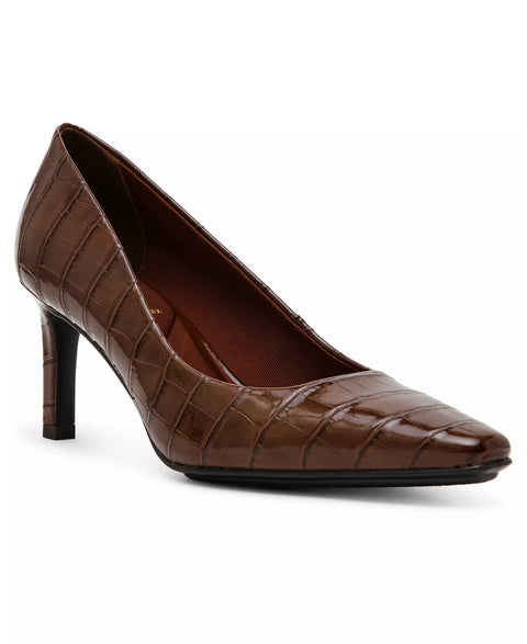 Brown high-heeled shoe on a white background