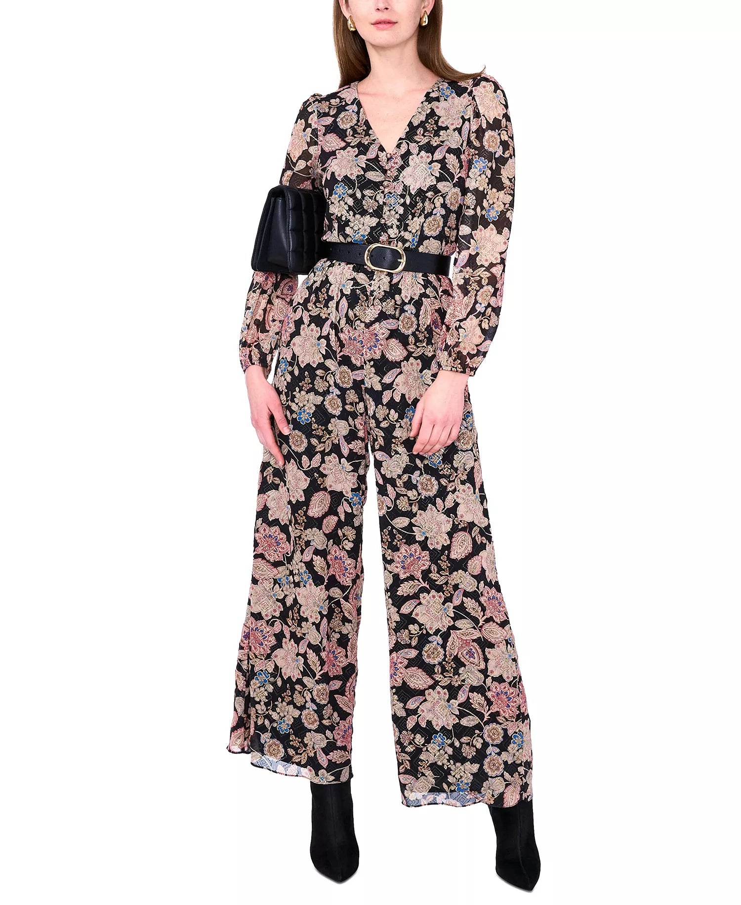 Vince Camuto Women's Multicolor Printed V-Neck Long-Sleeve Jumpsuit | Vince Camuto In Lebanon