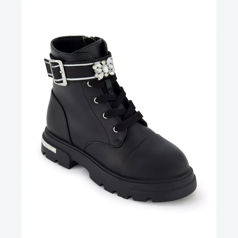 Jessica Simpon Girl's Black Rosa Brooch Moto Boots