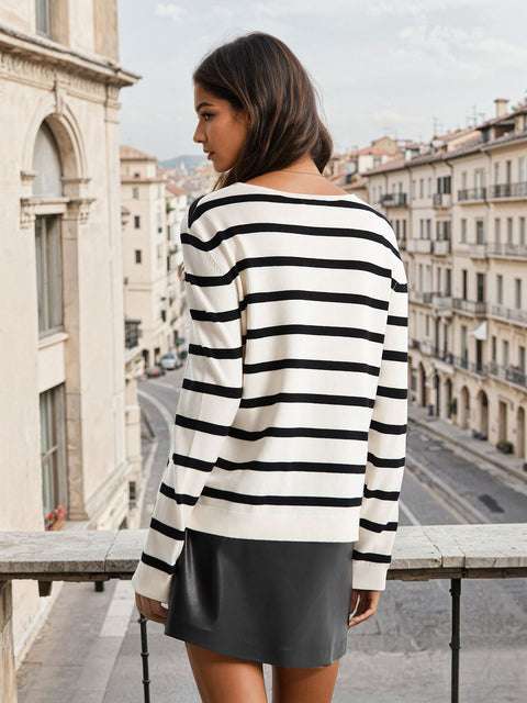 Sinsay Women's Off-White/Black Striped Sweater | Sinsay In Lebanon