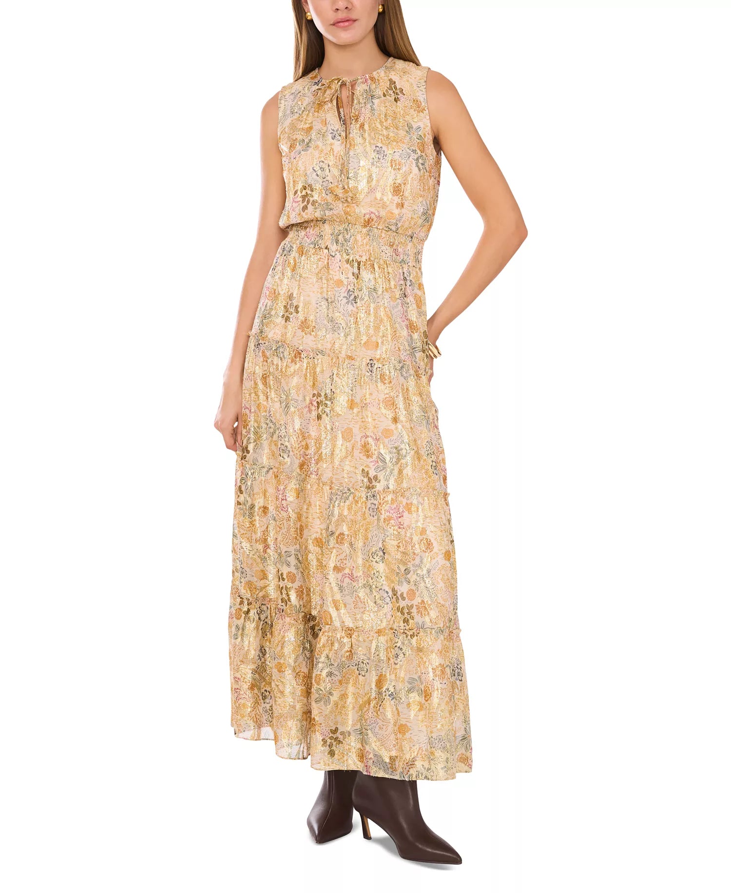 1.State Women's Multicolor Tiered Metallic Floral-Print Maxi Dress|1.State In Lebanon