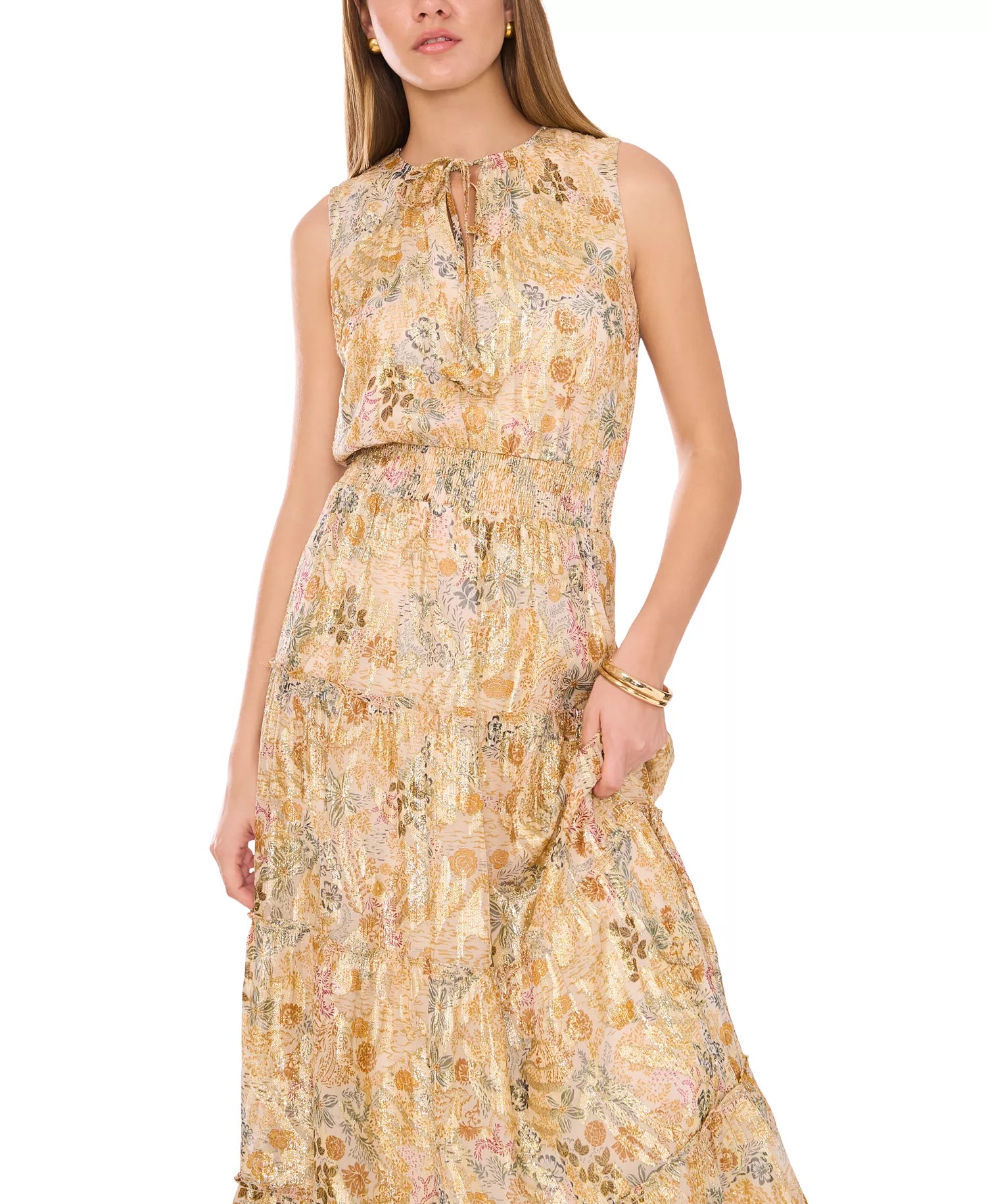1.State Women's Multicolor Tiered Metallic Floral-Print Maxi Dress|1.State In Lebanon