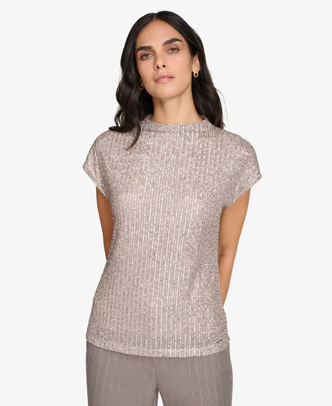 Calvin Klein Women's Oyster Sequin Short-Sleeve Top Blouse | Calvin Klein in Lebanon