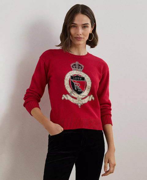 Lauren Ralph Lauren Women's Red Intarsia Crest Knit Sweater | Available in Lebanon