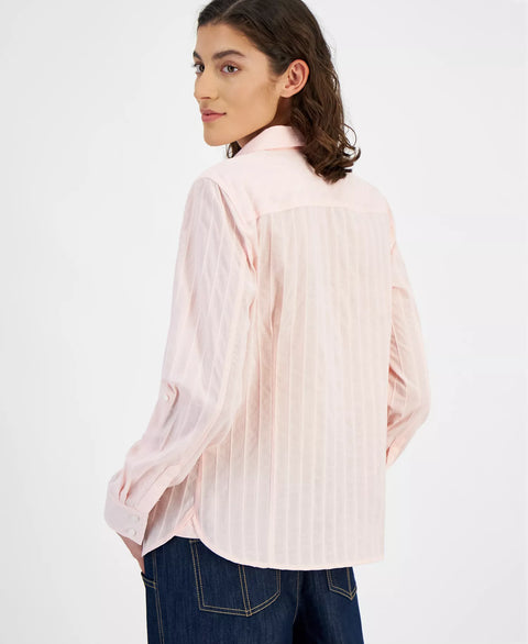 Tommy Hilfiger Women's Pink Singy Dobby Roll-Tab Cotton Shirt |Tommy Hilfiger In Lebanon