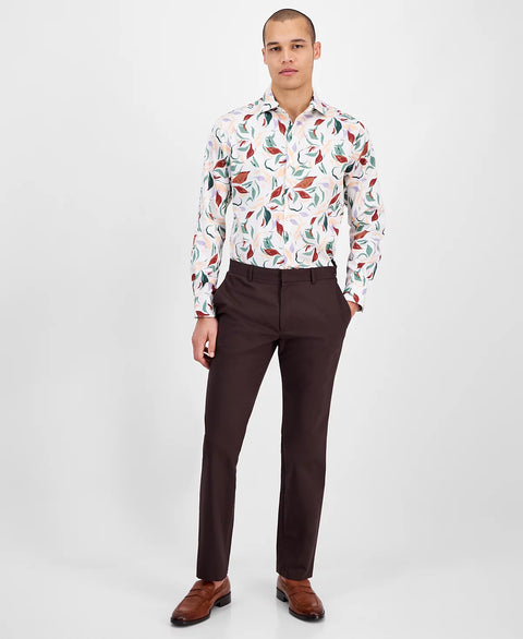 Bar III Men's Cream Olive Slim Fit Long Sleeve Button-Front Isola Bella Floral Print Shirt | Bar III In Lebanon