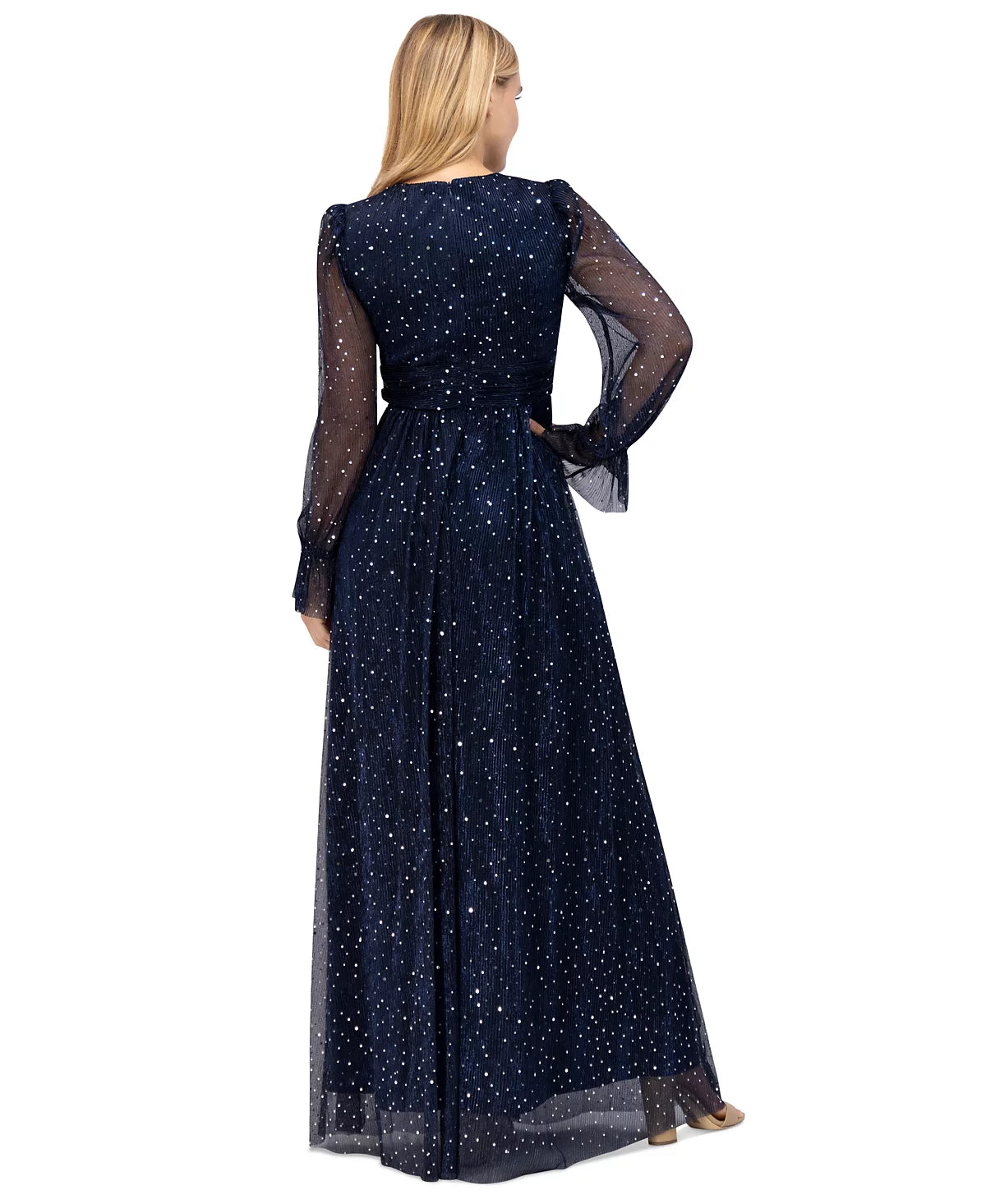 Eliza J Women's Navy Twist-Front Pleated Metallic Knit Gown Dress | Eliza J In Lebanon