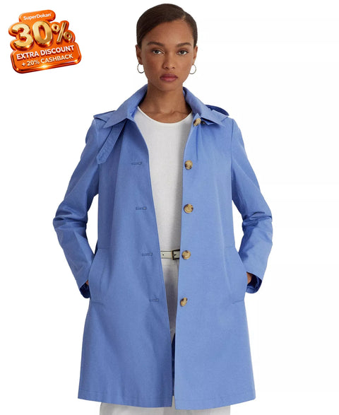 Lauren Ralph Lauren Women's Dusty Blue Hooded Raincoat | Lauren Ralph Lauren In Lebanon