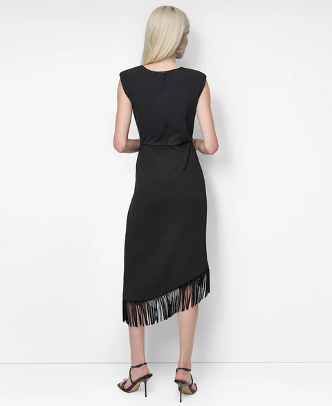 DKNY Women's Black Asymmetrical Fringe-Hem Cocktail Dress | DKNY In Lebanon