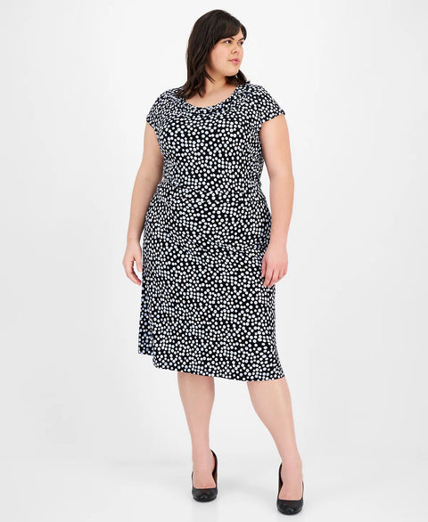 Kasper Women's Black Plus Size Pull-On Polka-Dot Midi Skirt | Kasper In Lebanon