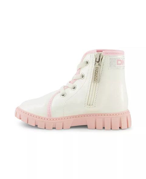 DKNY Baby Girl's Off White & Pink Shimmery Carrie Logo Stones Combat Boot|DKNY In Lebanon